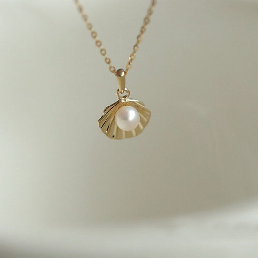 Pearl Shell Chain Necklace 925 Sterling Silver 14K Gold Plated- Magic Jewellers 