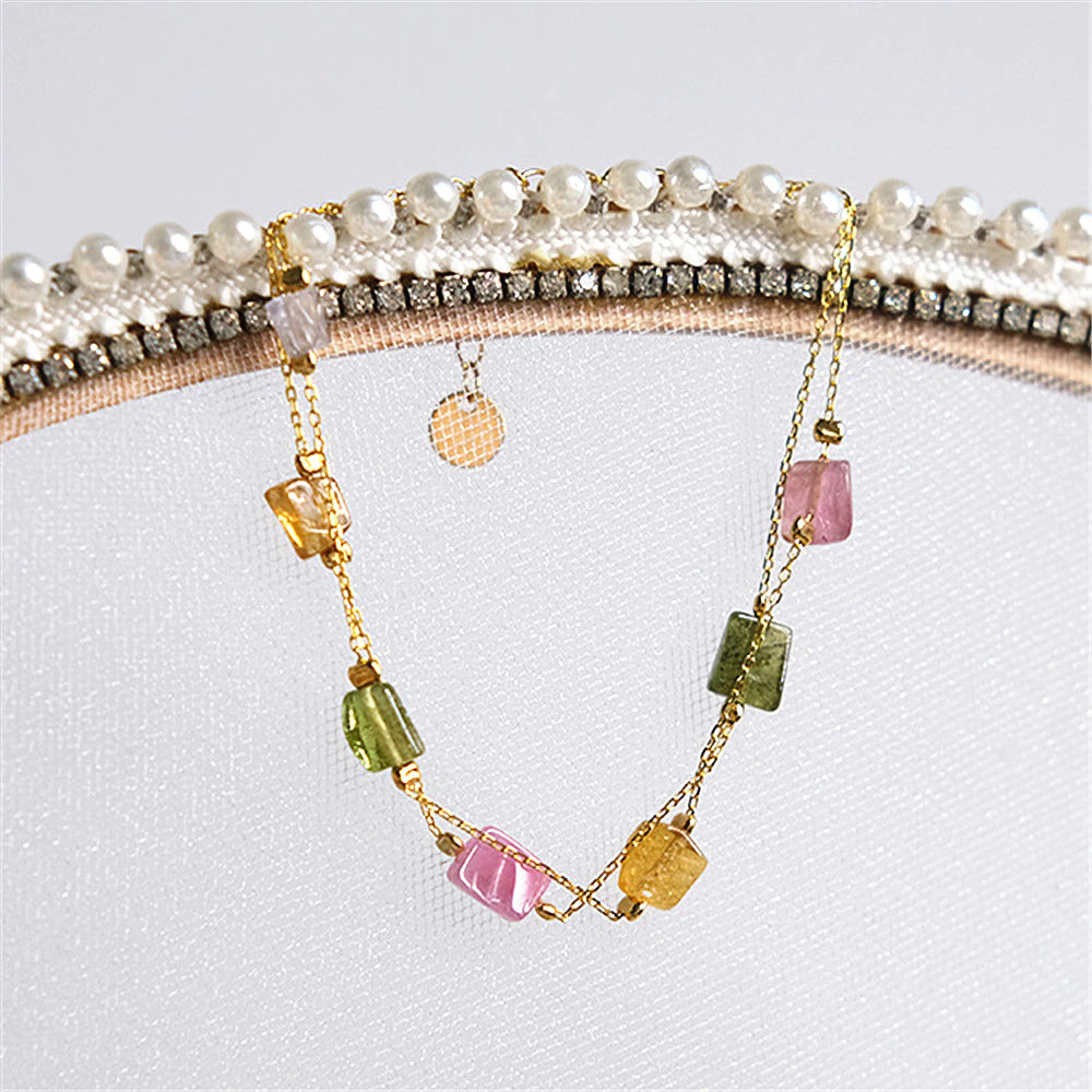 Double Layer Natural Tourmaline Bracelet 925 Sterling Silver Gold Plated , Affordable gold plated bracelets , At Magic Jewellers