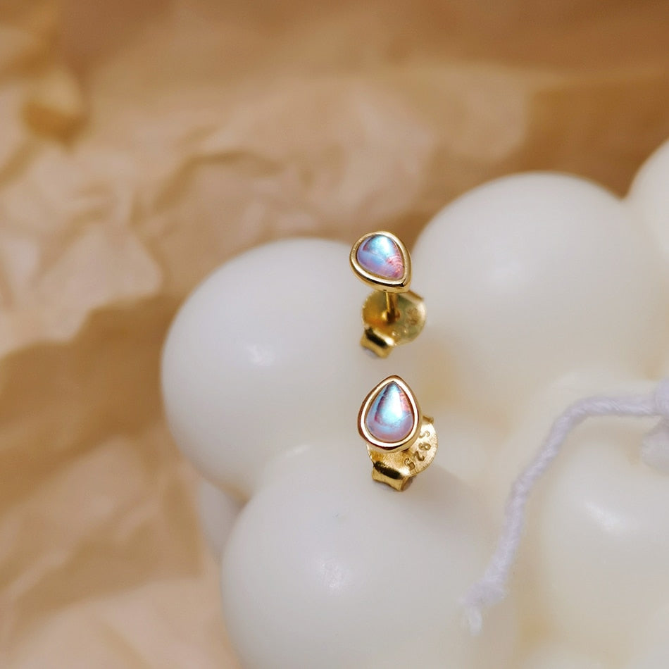 Opal Stud Earrings Drop Shaped 925 Sterling Silver 18K Gold Plated