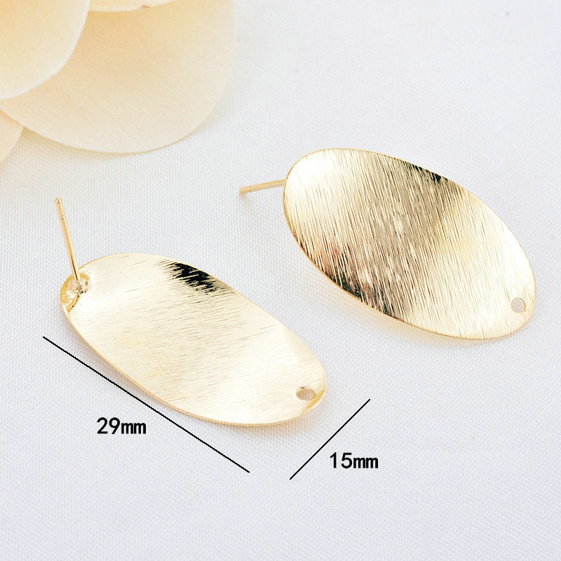 Oval Stud Earrings Findings Connector With Loop 14K Gold Plated 15*29mm ( 4,6 pcs)