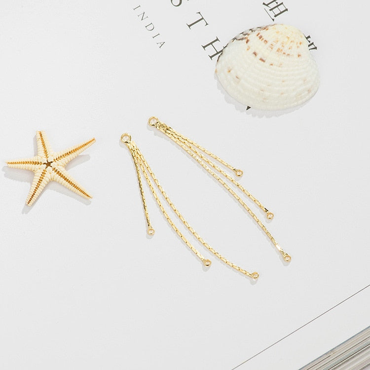 Tassel Chain Earrings Findings Connector With Loop 24K Gold Plated 53MM  (4pcs)