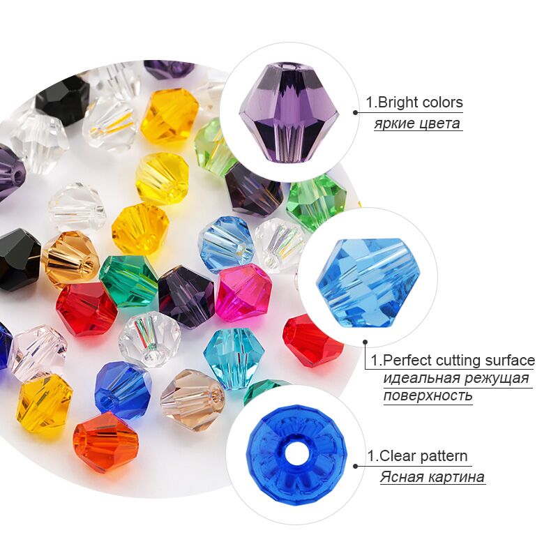 Bicone Crystal Glass Beads Faceted Rondelle 4mm (85g/1000pcs)