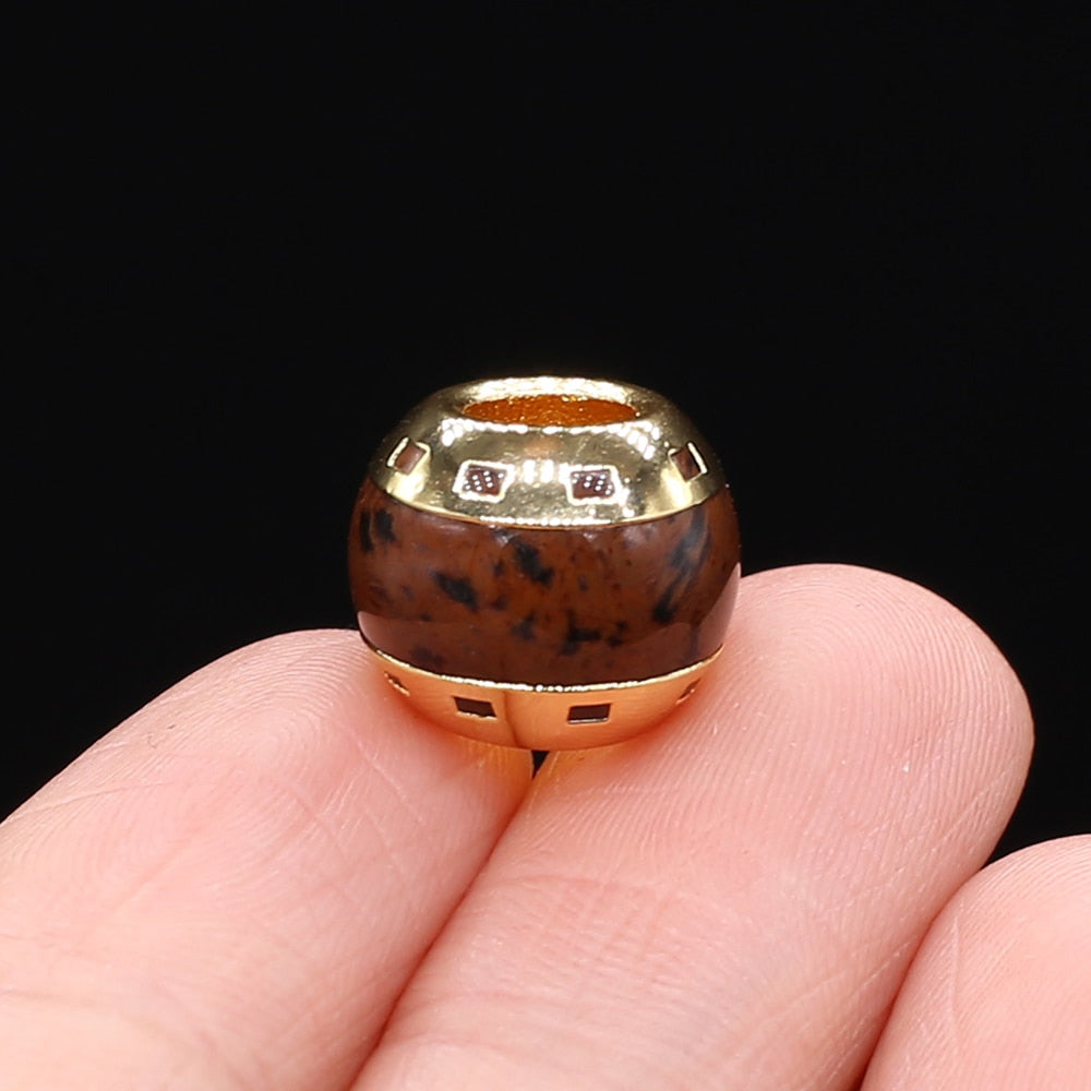 Abacus Shape Big Hole Beads Loose Gemstone Bead Gold Plated  Hole 5mm (2pcs)