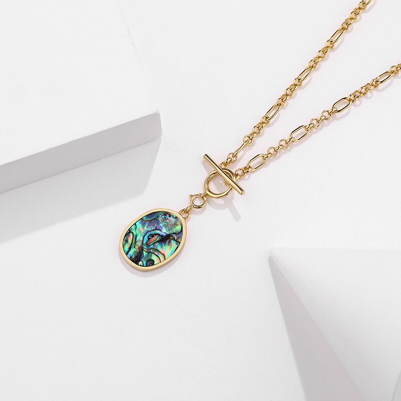Abalone Shell Pendant Necklace 925 Sterling Silver Gold Plated 65cm-  Magic Jewellers 