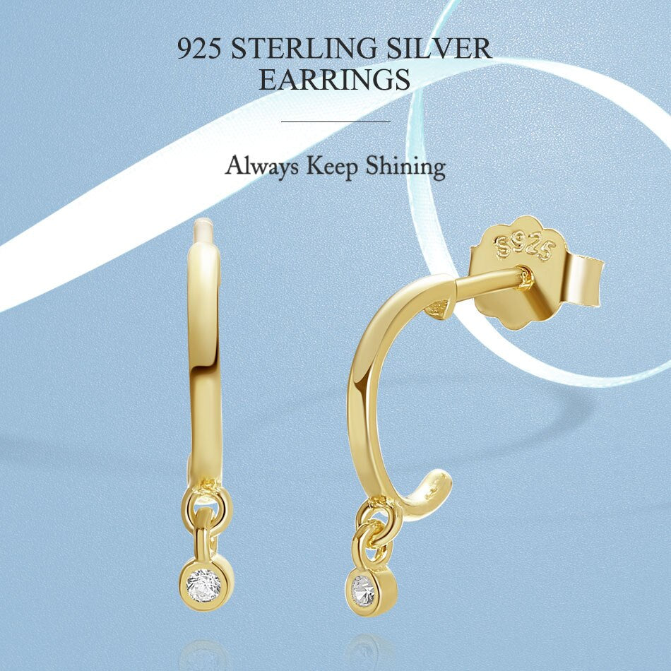 Cubic Zirconia Huggies Hoop Drop Earrings 925 Sterling Silver 18K Gold Plated