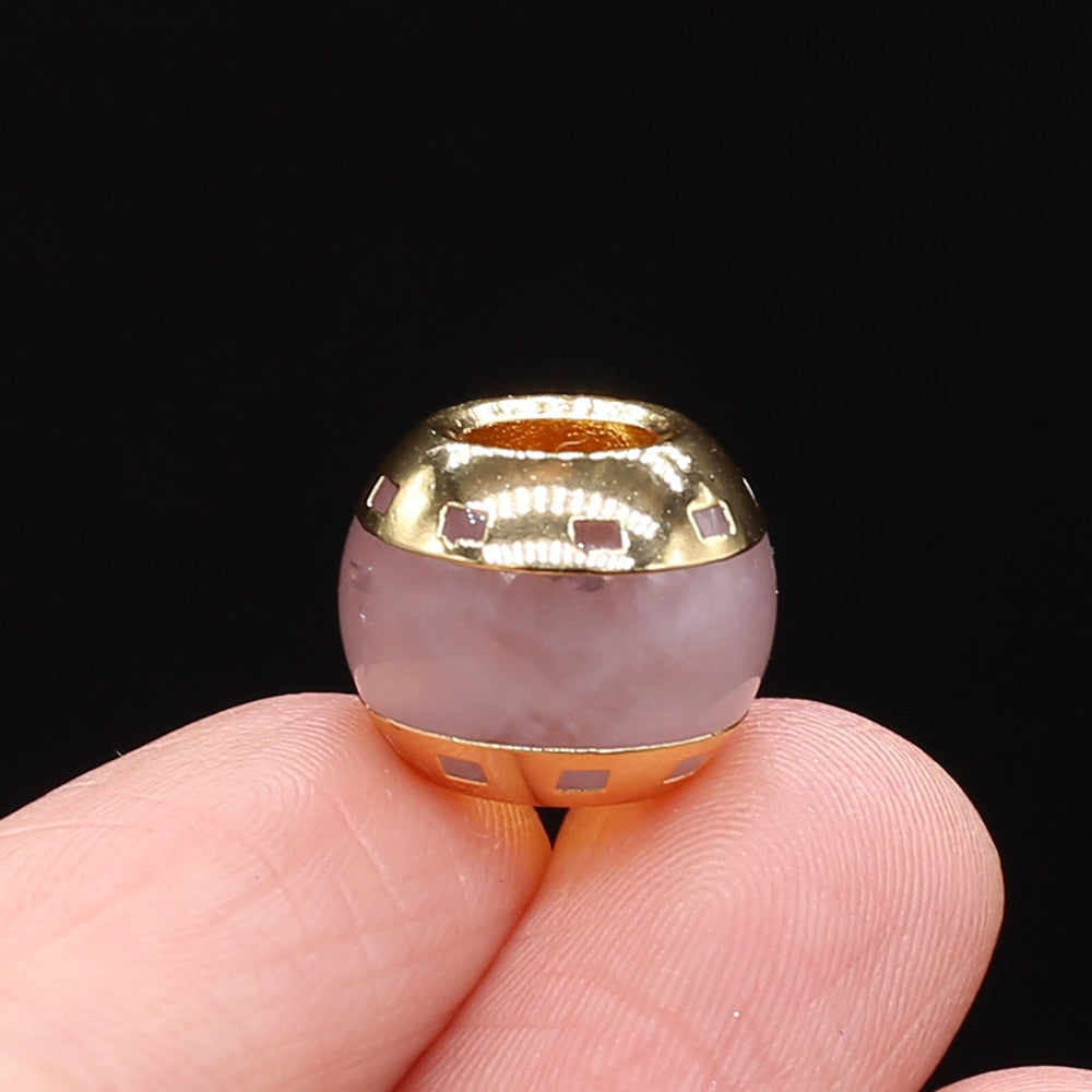 Abacus Shape Big Hole Beads Loose Gemstone Bead Gold Plated  Hole 5mm (2pcs)