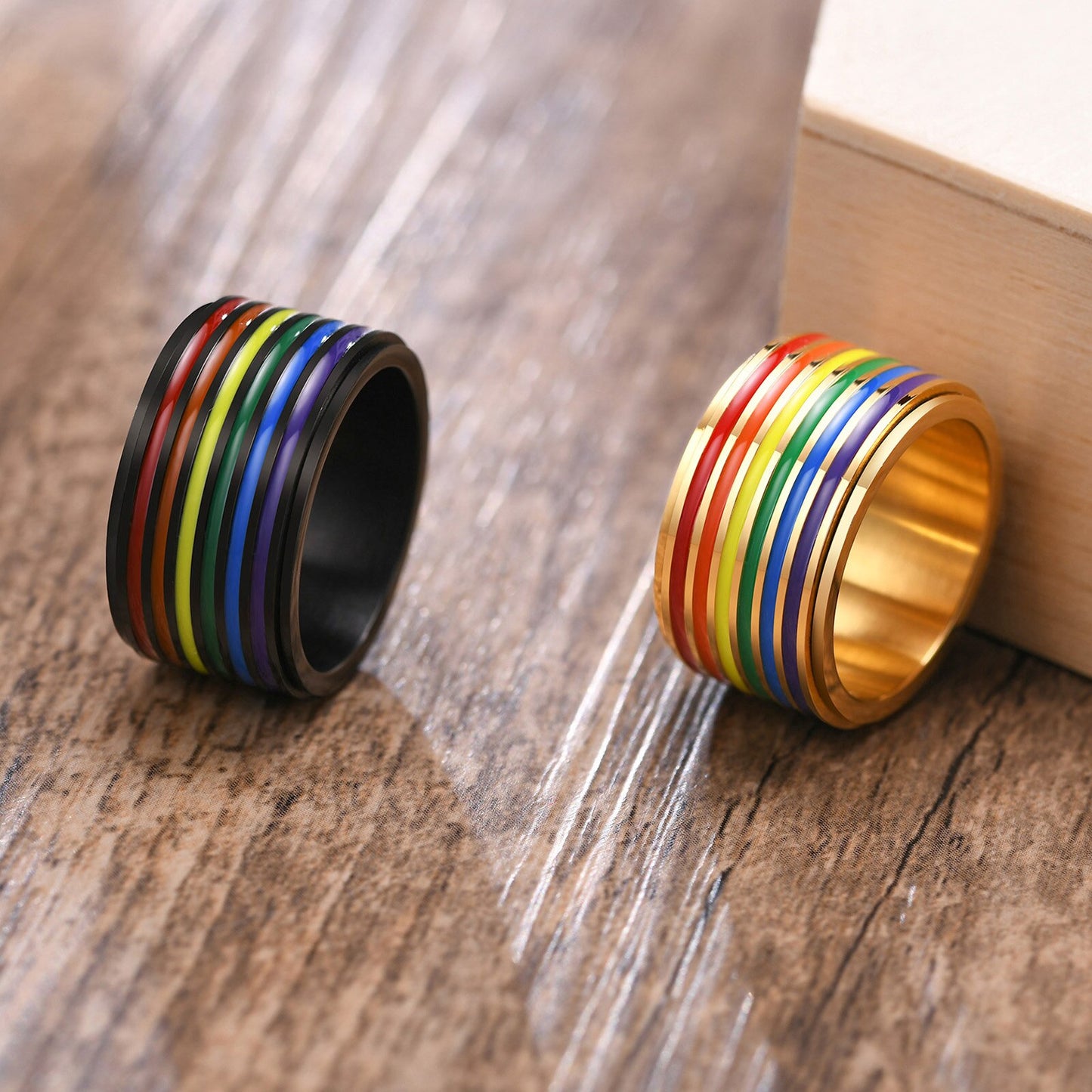 LGBTQ+ Pride Rainbow Band Rings 9/10/12mm Stainless Steel  (Width: 9/12mm)