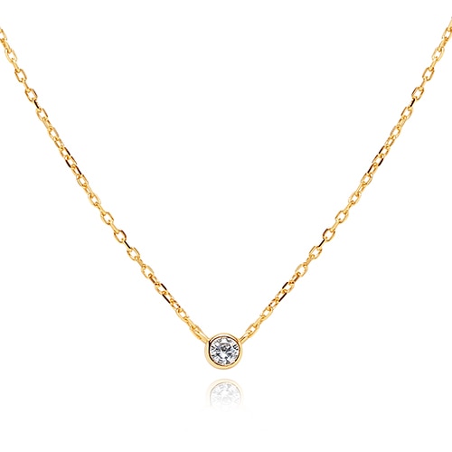 Round Solitaire Pendant Necklace With AAA Zirconia 925 Sterling Silver And 18K Gold Plated