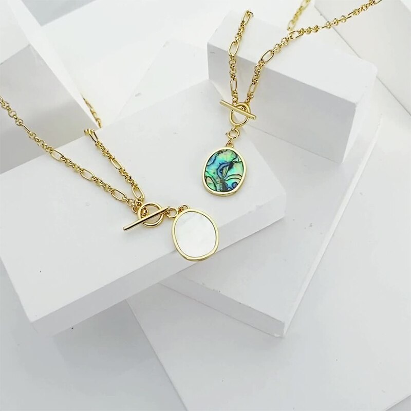 Abalone Shell Pendant Necklace 925 Sterling Silver Gold Plated 65cm- Magic Jewellers