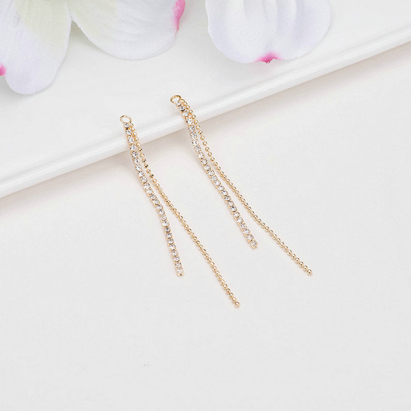 Tassel Chain Earrings Findings Connector With Zircon 24K Gold Plated 67X50MM  (4pcs)