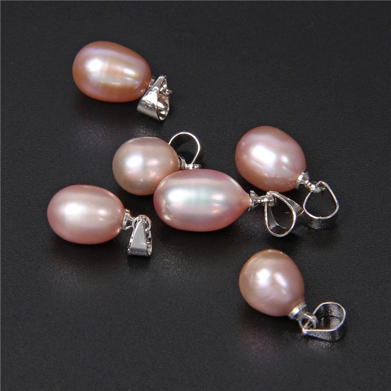 Natural Freshwater Charm Pearl Pendant White, Pink, Purple Oval Pearl  (10pcs)