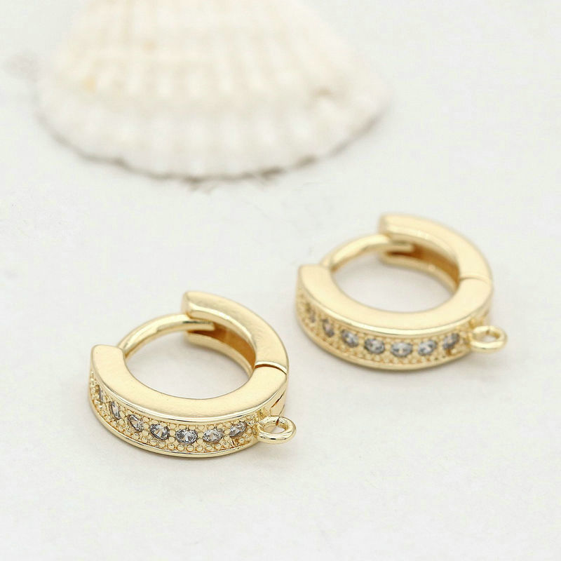 Huggie Hoop Earring Findings With Cubic Zirconia 14k Gold Plated  (2pcs, 4pcs)