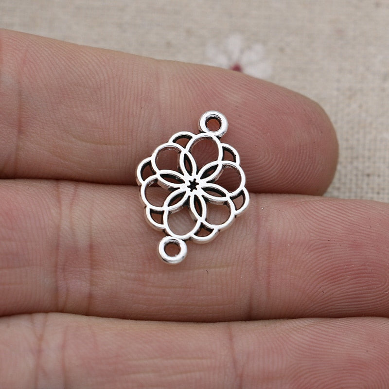 Flower Filigree Connector Antique Silver Plated DIY Findings 15x21mm (10pcs)