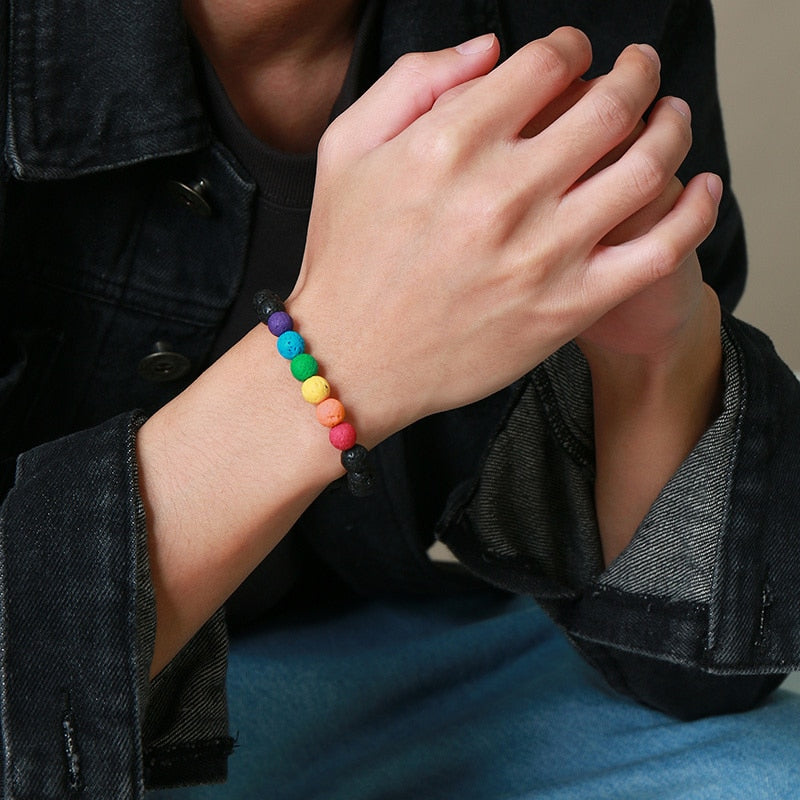 LGQBT+ Rainbow  Pride Lava Stone Bracelets 16-30cm