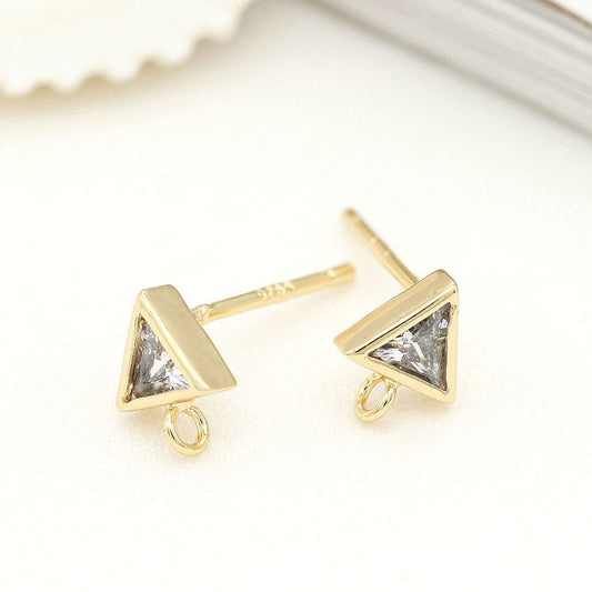 Triangle Stud Earrings Findings Connector AAA Zirconia With Loop 14k Gold Plated DIY Earrings Findings 6*7.5 MM (4pcs)