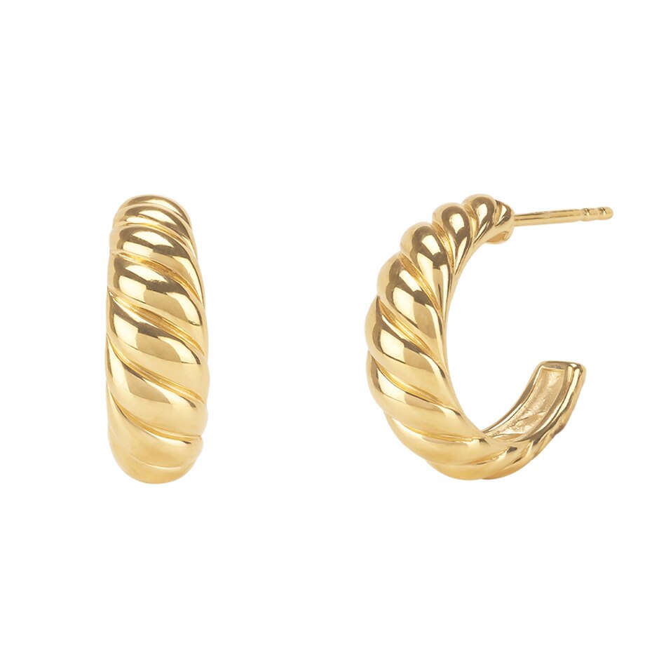 Croissant Dome Huggies Hoops Earrings 925 Sterling Silver 18K Gold Plated - Magic Jewellers