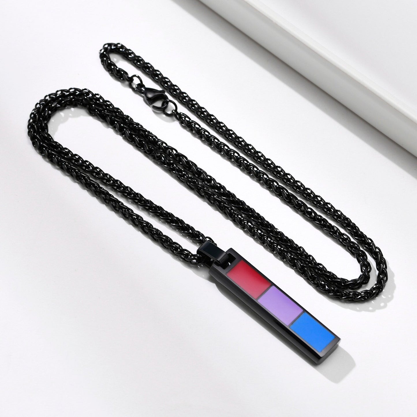 LGBTQ+ Pride Rainbow Bisexual Bar Necklace Stainless Steel 10*40MM