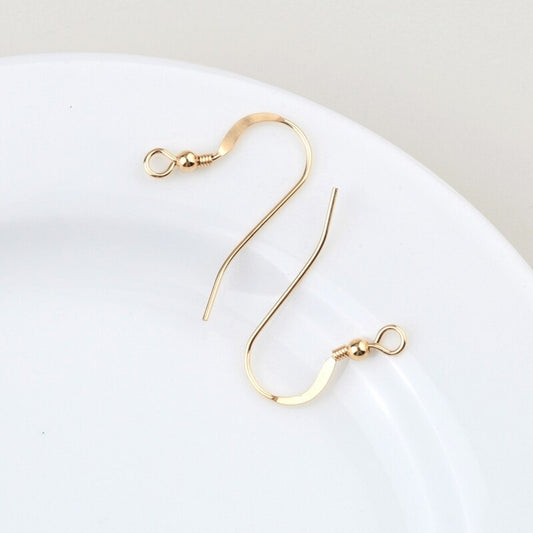 Ear Wires Hooks Earrings Findings With beads 14K GOLD FILLED  ( A pair ) 22mm