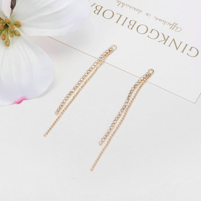 Tassel Chain Earrings Findings Connector With Zircon 24K Gold Plated 67X50MM  (4pcs)
