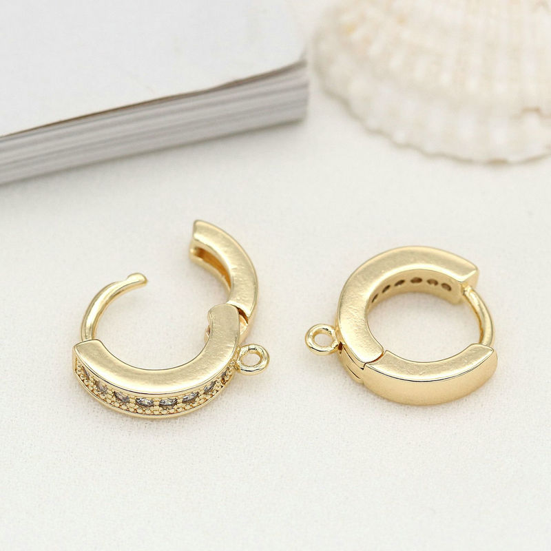 Huggie Hoop Earrings Findings With Cubic Zirconia 14k Gold Plated  (2pcs, 4pcs)