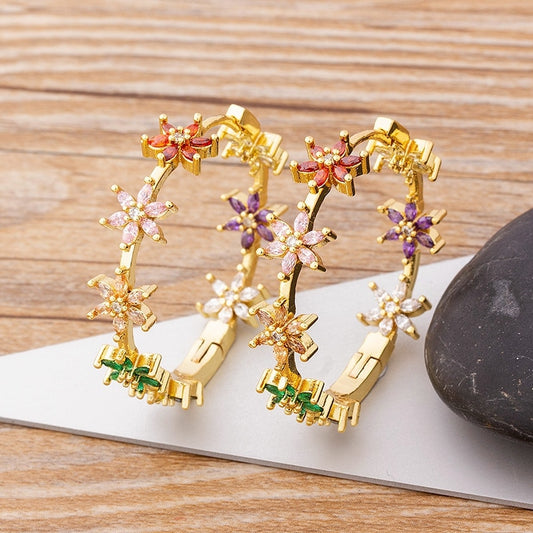Floral Hoop Earrings, Flower Hoop Earrings, Open Multicolor Hoop Earrings- Magic Jewellers 