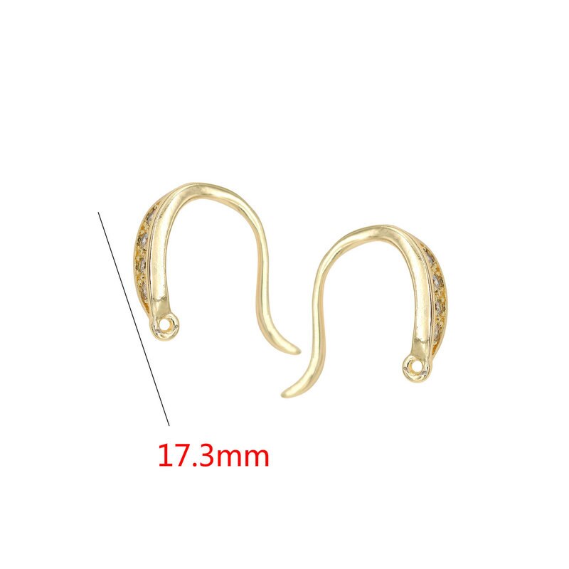 Hooks Earrings Findings Ear Wire With Cubic Zirconia With Loop 14K Gold Plated (6pcs)