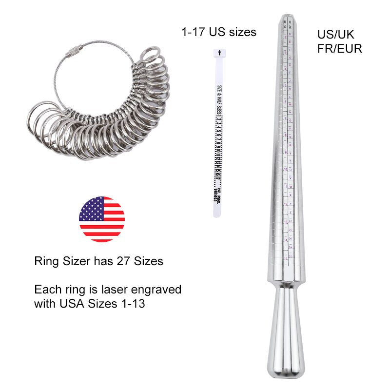 Ring Mandrel Sizer Measuring Tool Set Aluminum US UK