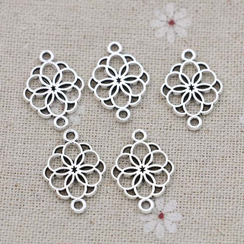 Flower Filigree Connector Antique Silver Plated DIY Findings 15x21mm (10pcs)
