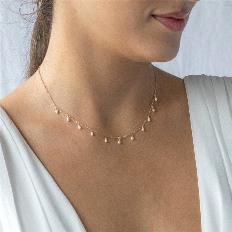 Natural Pearl Necklace Dainty Choker 14k Gold Filled  40-45-50cm