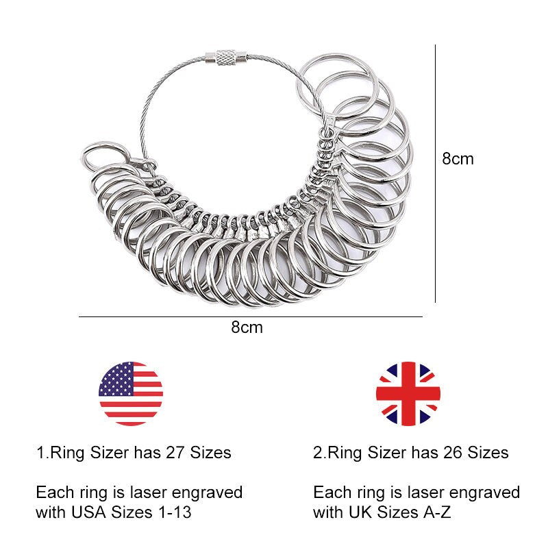 Ring Mandrel Sizer Measuring Tool Set Aluminum US UK