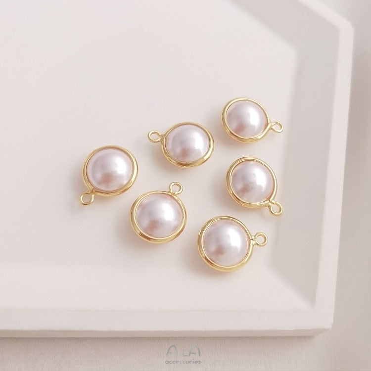 Pearl Round Charms For Pendants Earrings DIY Findings 14k Gold Plated  (20Pcs)
