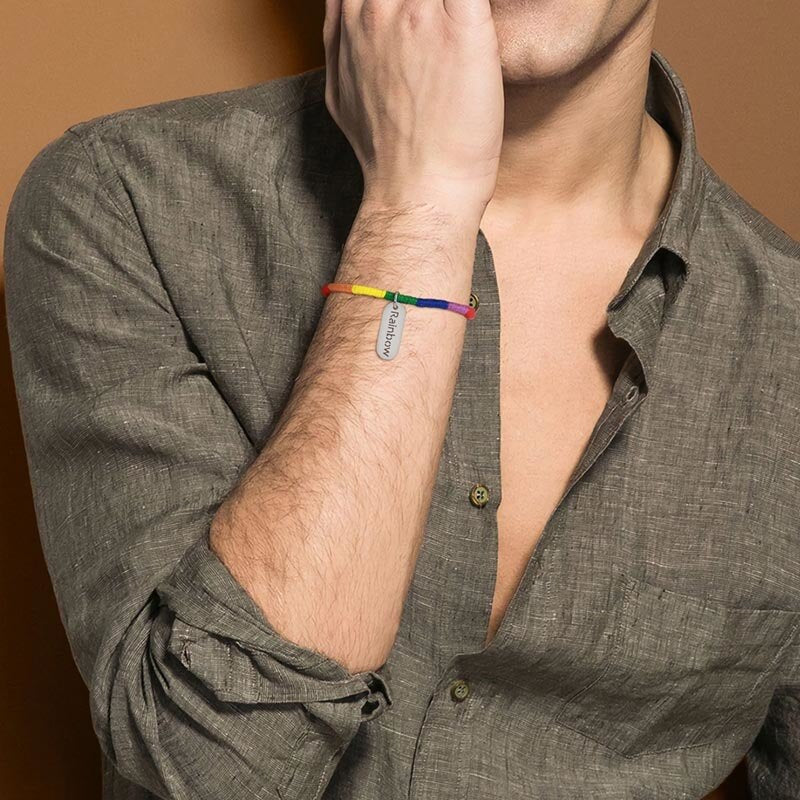 LGBTQ+ Pride Rainbow Handmade Braided Rope Bar/Charm Bracelets Adjustable
