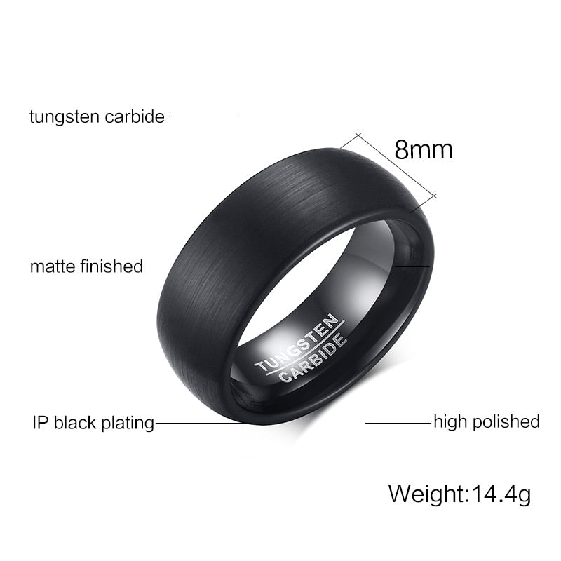 Wedding Band Ring In Tungsten Carbide Black Brushed  For Men 8mm