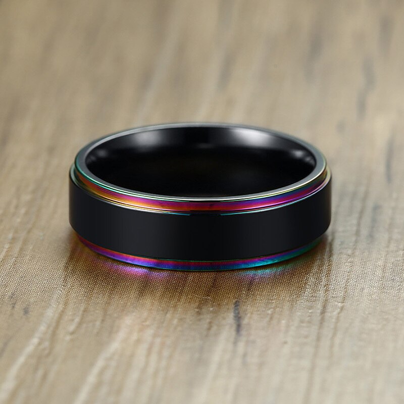 LGBTQ+ Pride Rainbow Edge Band Ring Stainless Steel Width: 6mm  (US size: 7 8 9 10 11 12)