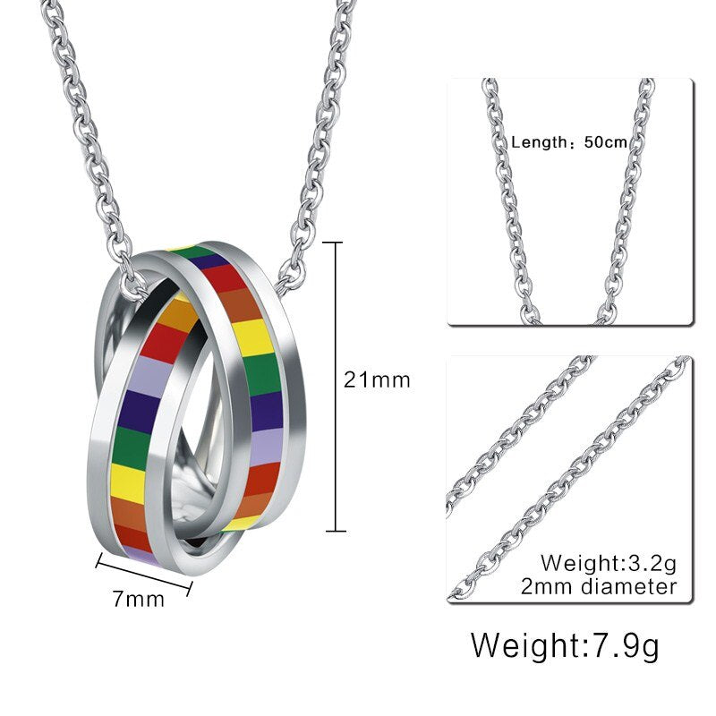 LGBTQ+ Pride Double Circle Pendant Necklace Unisex Stainless Steel 50/60cm