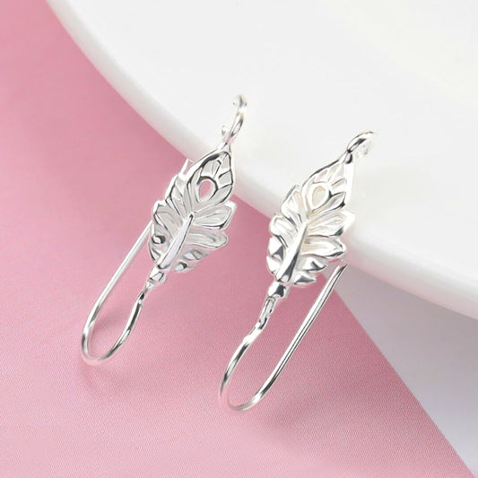 Feather  Ear Wire Earring Hooks Findings 925 Sterling Silver  22x5.8mm ( A Pair)