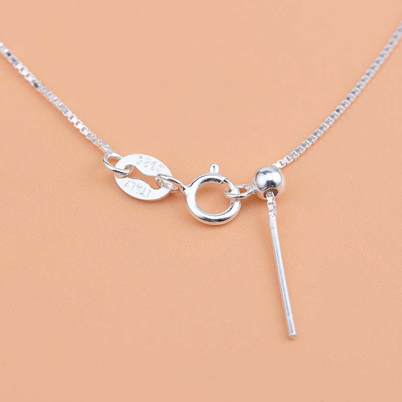 925 Sterling Silver Box Chain Necklace With Needle Silicone Bead  47cm (3pcs)