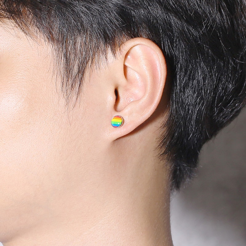 LGBTQ+ Pride Rainbow Stud Earrings Stainless Steel 8mm x 12.5mm