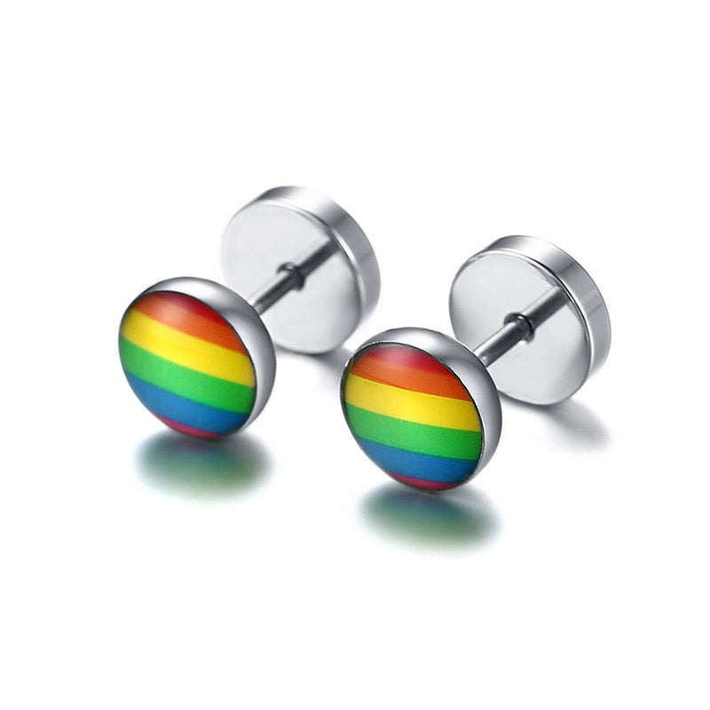 LGBTQ+ Pride Rainbow Stud Earrings Stainless Steel 8mm x 12.5mm