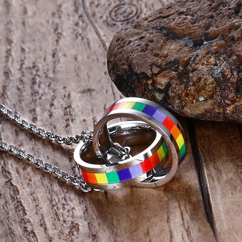 LGBTQ+ Pride Double Circle Pendant Necklace Unisex Stainless Steel 50/60cm