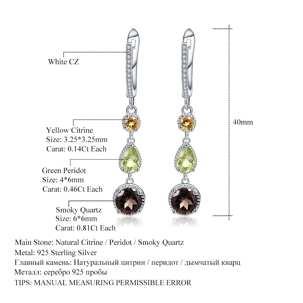 Citrine Peridot Smoky Quartz Drop Dangle Earrings 925 Sterling Silver- Magic Jewellers