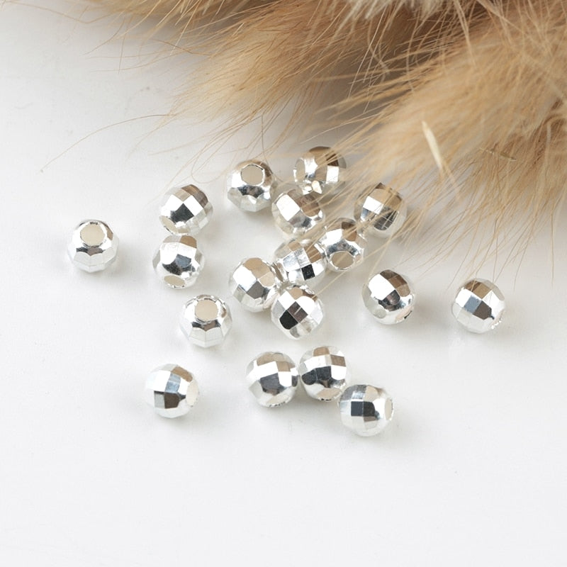 Faceted Loose Spacer Beads 925 Sterling Silver 3mm, 4mm, 5mm  (10pcs)