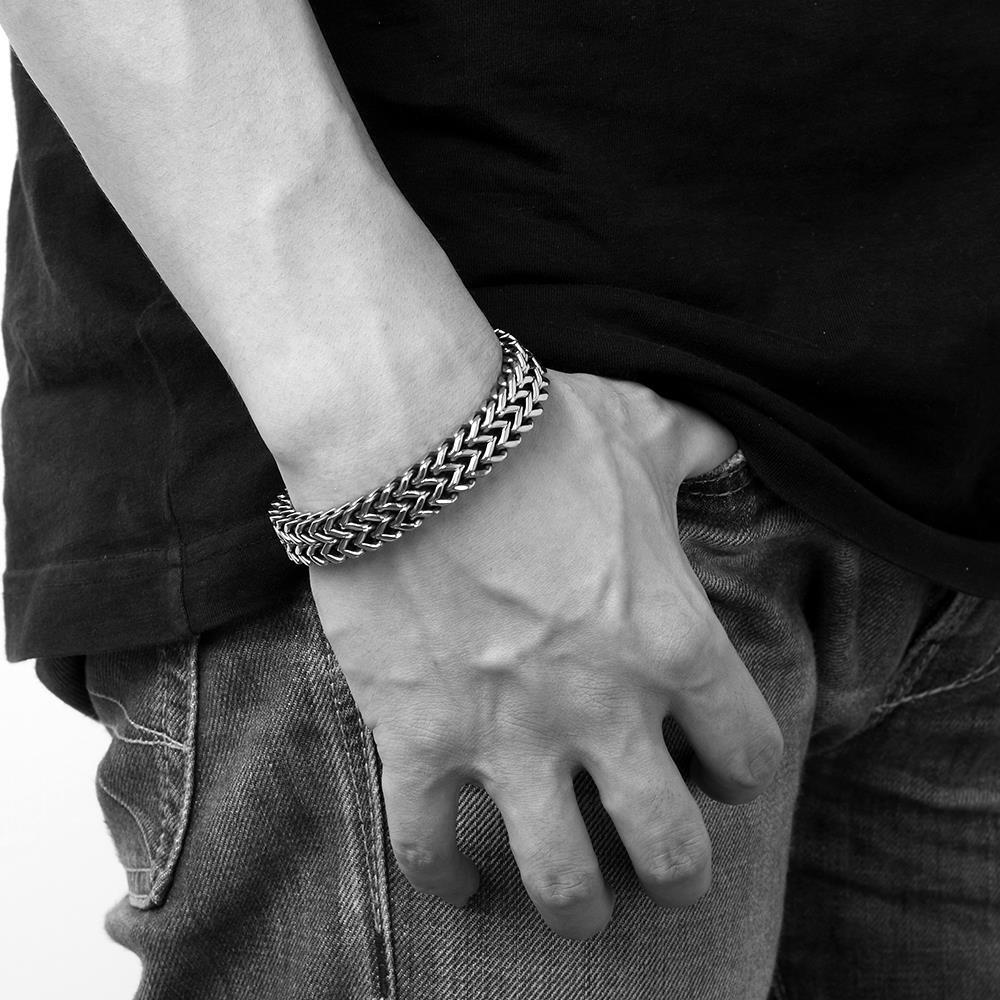 Men Chain Link Bracelet Stainless Steel Rhodium Plated