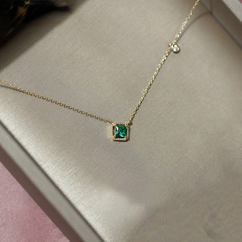 Green White Square AAA Zirconia Pendant Necklaces 925 Sterling Silver Gold Plated