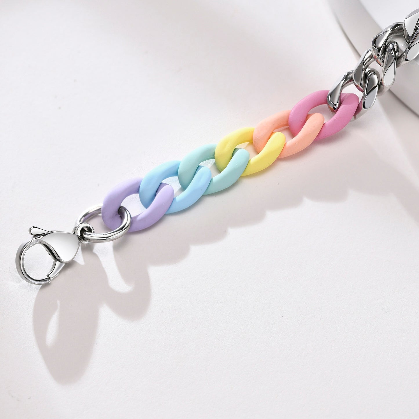 LGBTQ+ Pride Rainbow Chain Bracelets Stainless Steel 10.5mm (Length: 20cm/7.87")