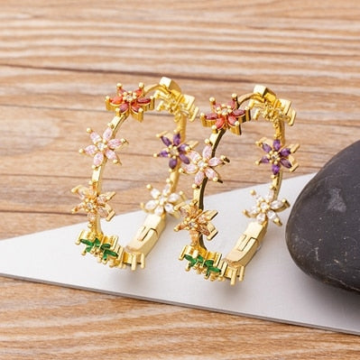 Floral Hoop Earrings, Flower Hoop Earrings, Open Multicolor Hoop Earrings-Magic Jewellers