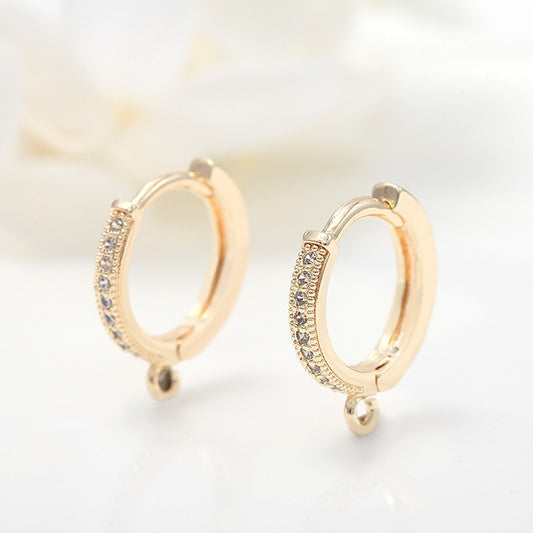 Huggie Hoop Earring Findings With Cubic Zirconia 14k Gold Plated  (2pcs, 4pcs)