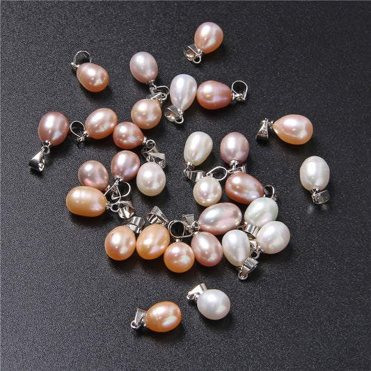Natural Freshwater Charm Pearl Pendant White, Pink, Purple Oval Pearl  (10pcs)