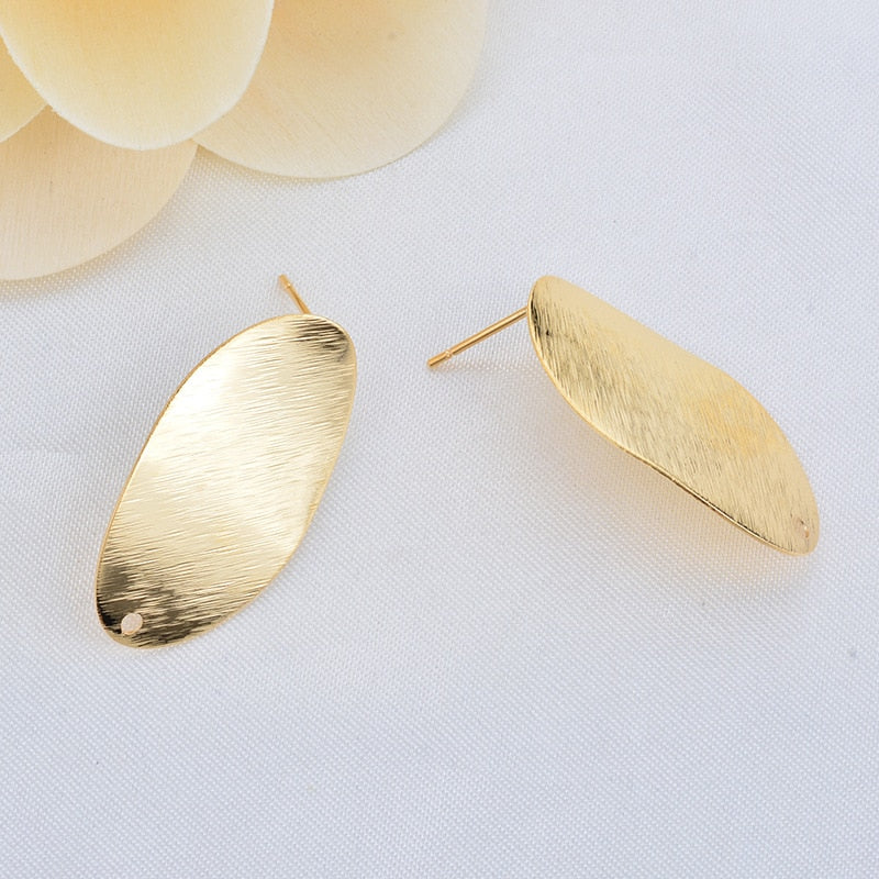 Oval Stud Earrings Findings Connector With Loop 14K Gold Plated 15*29mm ( 4,6 pcs)