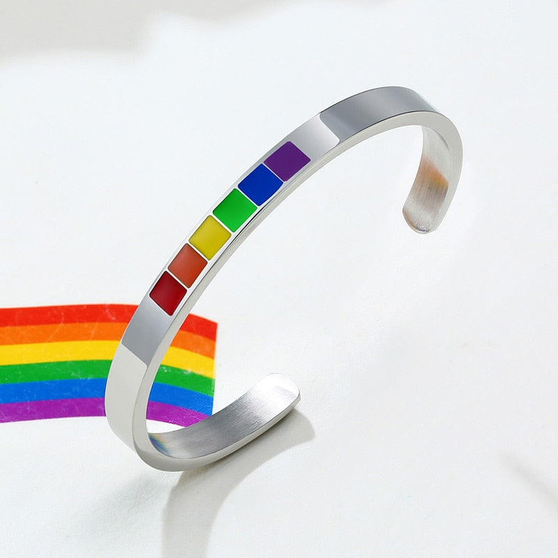 LGBTQ+ Pride Rainbow Cuff Bangle Bracelets Width: 6mm  (6-6.5cm/2.36"-2.56")